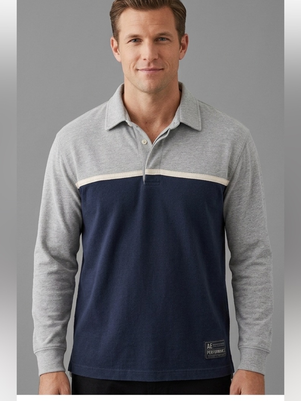 American Eagle Outfitters Men’s Gray & Blue 100% Cotton Polo Shirt Medium